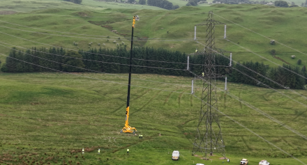 Tracked 54m Spider working on electricity pylons in Scotland.